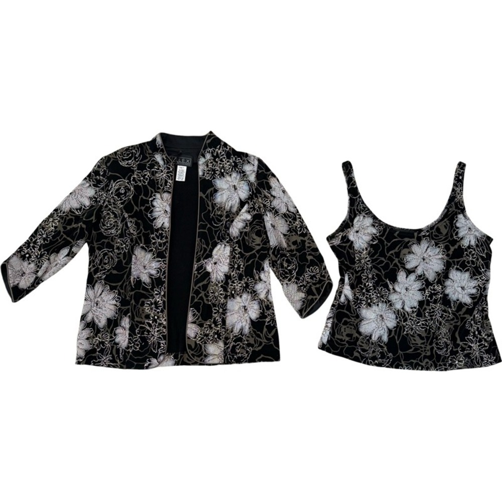 ALEX EVENINGS NWT Black Silver Floral Print Jacket & Tank Set Women's Size L - Picture 13 of 16